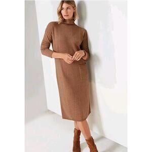 J. JILL Pure Jill Marled Sweater Dress Midi Funnel Neck Nutmeg Heather S Petite